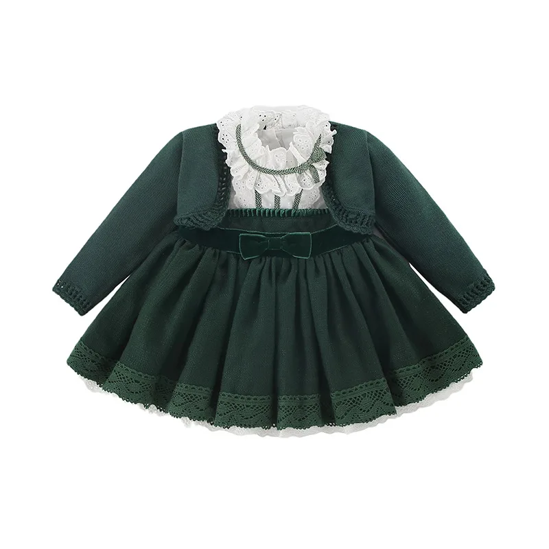 

Girl Long Sleeved Princess Dress Famous Socialite Wind Retro Temperament Knitting Fairy Dress Elegant Girl Party Dinner Costume