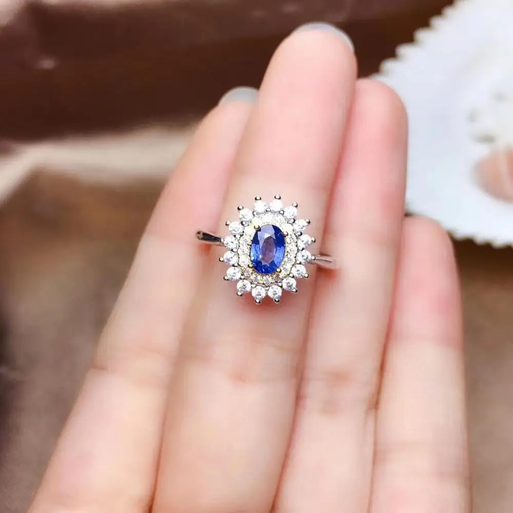 

fashion ocean blue sapphire gemstone ring with silver jewelry natural gem certificate real 925 silver birthstone birthday gift