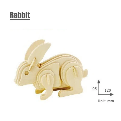 Rabbit 1 шт. деревянное Животное Головоломка 3d трёхмерная головоломка-пазл игрушки для детей diy Ручная работа собака свинья лошадь головоломки Животные головоломки в виде насекомых игрушки - Цвет: Rabbit