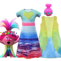 christmas carnival costume trolls 2 party for kids poppy lace dress baby girl clothes children trolls wig vest birthday vestidos