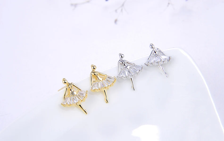 ORSA JEWELS, Чистое Серебро S925 пробы, серьги-гвоздики для балета, АААА, кубический циркон, Женский балетник, модное ювелирное изделие SE181