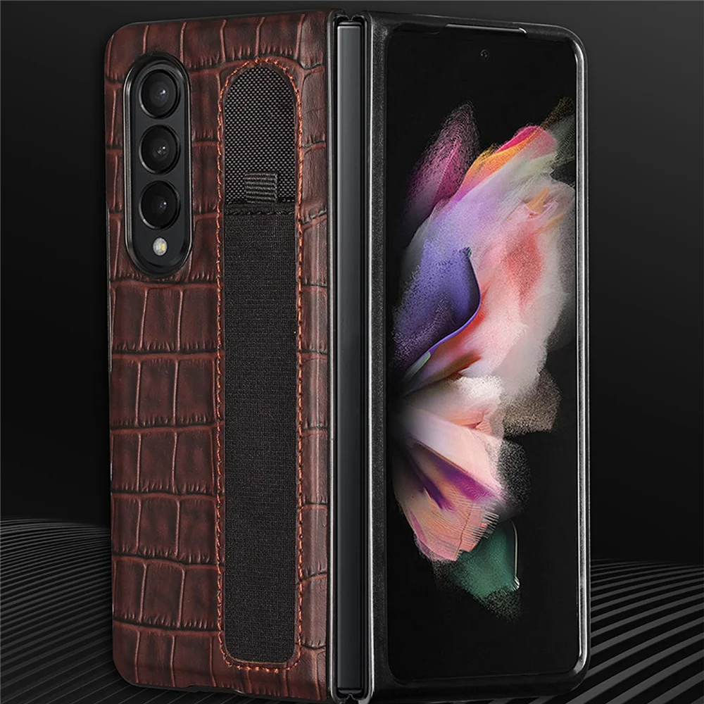 smart w pen slot cover for samsung galaxy z fold 3 5g bracket plating pu leather case shockproof phone for z fold 3 5g case free global shipping