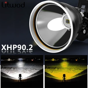 xhp90 2 white yellow color led headlamp headlight head lamp flashlight torch 32w bulbs 3 18650 battery power bank 7800mah light free global shipping