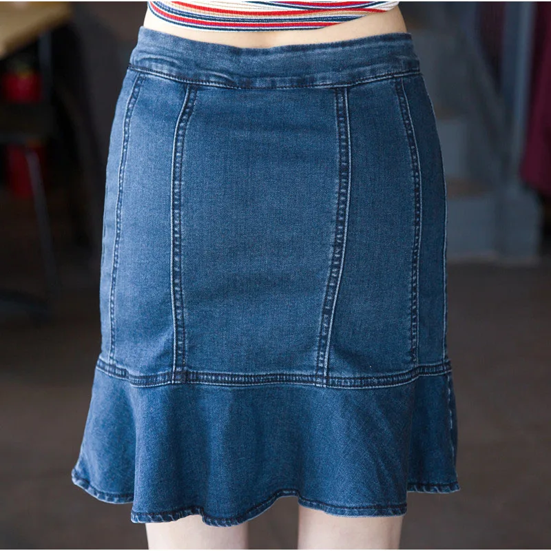 Plus Size Ruffles Flare Mini Pencil Denim Skirts 4Xl 5Xl Sexy Lady Stretch Skinny High Waist Bodycon Short | Женская одежда