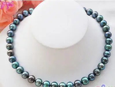 

fine jewelry 17" 10mm natural round peacock black freshwater pearls necklace