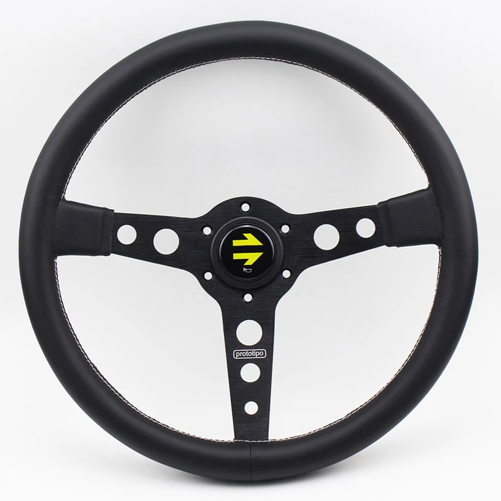 Руль кожаный плоский 14 дюймов с кнопкой угольной клаксона CH-75 | Автомобили и