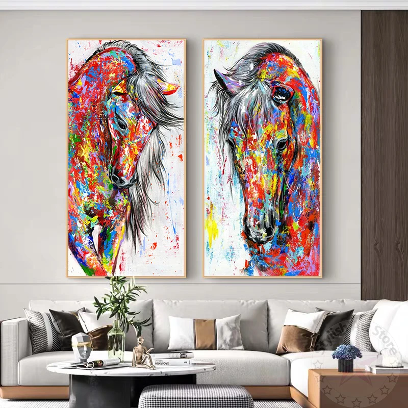 

Красочные абстрактные граффити лошадь плакаты современные животные Холст Картина Куадрос печать Настенная картина для гостиной домашний ...