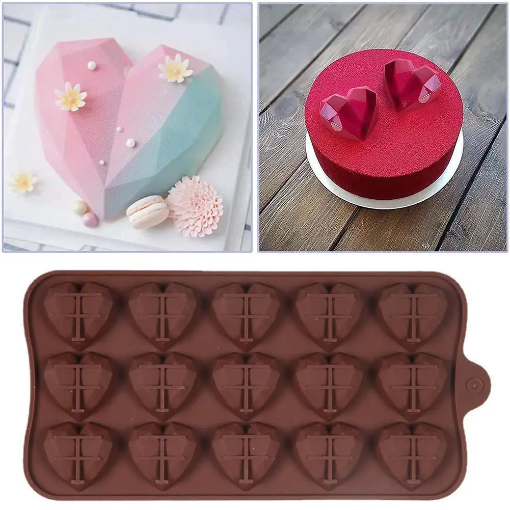 

15 Grids Heart Chocolate Molds Diamond 3D Cake Mold Love Shape Silicone Wedding Candy Baking Molds Cupcake Decorations Tools