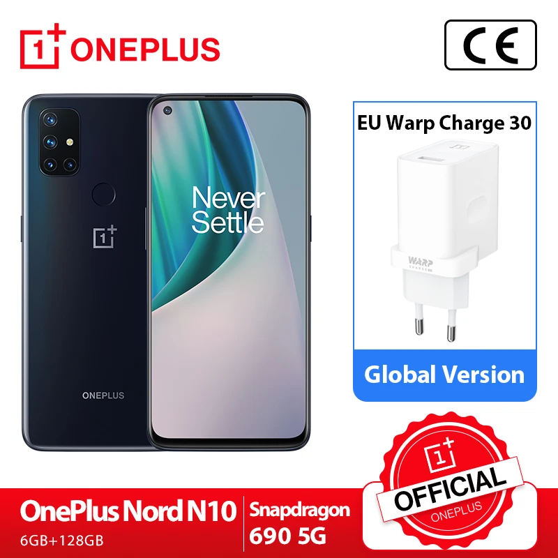  OnePlus Nord N10 5G OnePlus Official Store Глобальная версия 6 ГБ 128 Snapdragon 690 смартфон 6,49 "90 Гц Дисплей 64MP Quad камеры 30 Вт Warp зарядка NFC 