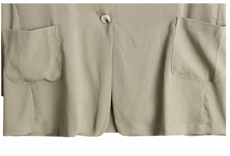 

[EAM] Women Green Pocket Big Size Chiffon Blazer New Lapel Long Sleeve Loose Fit Jacket Fashion Tide Spring Summer 2021