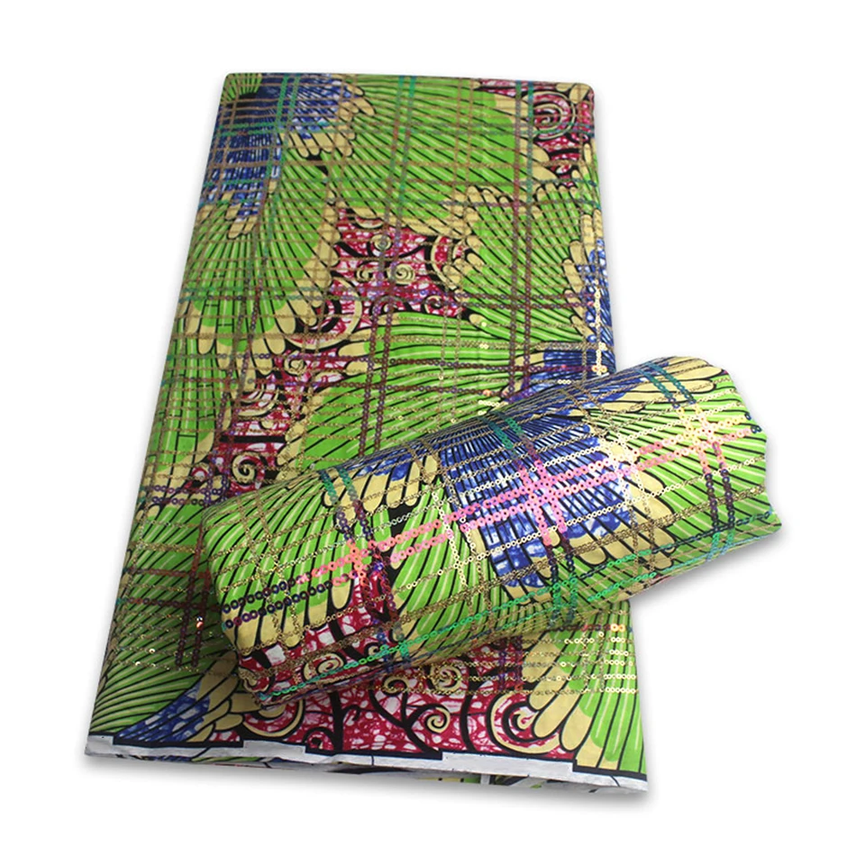 

Latest Sequins African Fabrics 100% Cotton Batiki Wax Prints Kitenge/Pagnes/Kikwembe Embroidered Sequins YXL-3