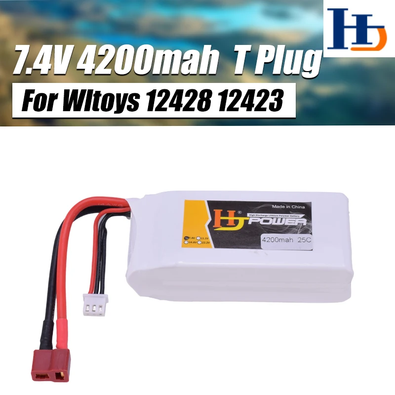 Аккумулятор высокой емкости HJ 7 4 В 4200 мАч 25C 2S Lipo T Plug для Wltoys 12428 12429 1:12