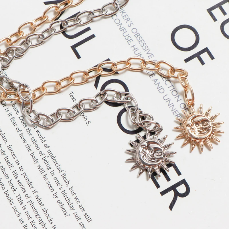 

Fashion Luxury Belts for Women Golden Silver Color Metal Chain Split Joint Irregular Moon Star Shape Long Belt Tide All-Match