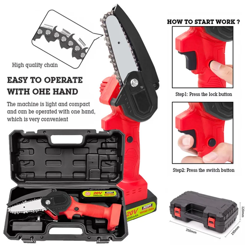 

New Type 20V Mini Electric Chain Saw With Battery Woodworking Pruning One-handed Garden Tool Rechargeable EU Plug