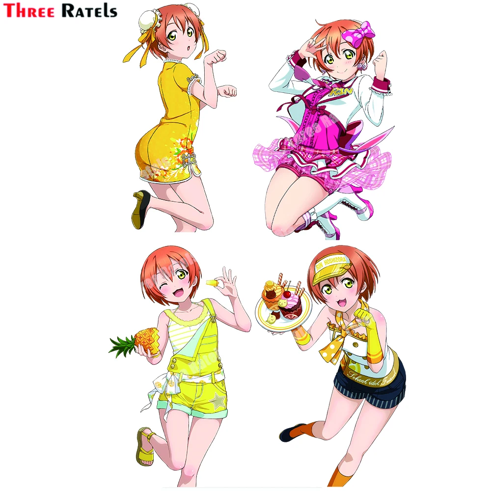 Автомобильные аниме наклейки на бампер Three Ratels D142 Rin Hoshizora, мотоциклетная наклейка, автомобильная наклейка, виниловый материал, водонепроницаемое оборудование