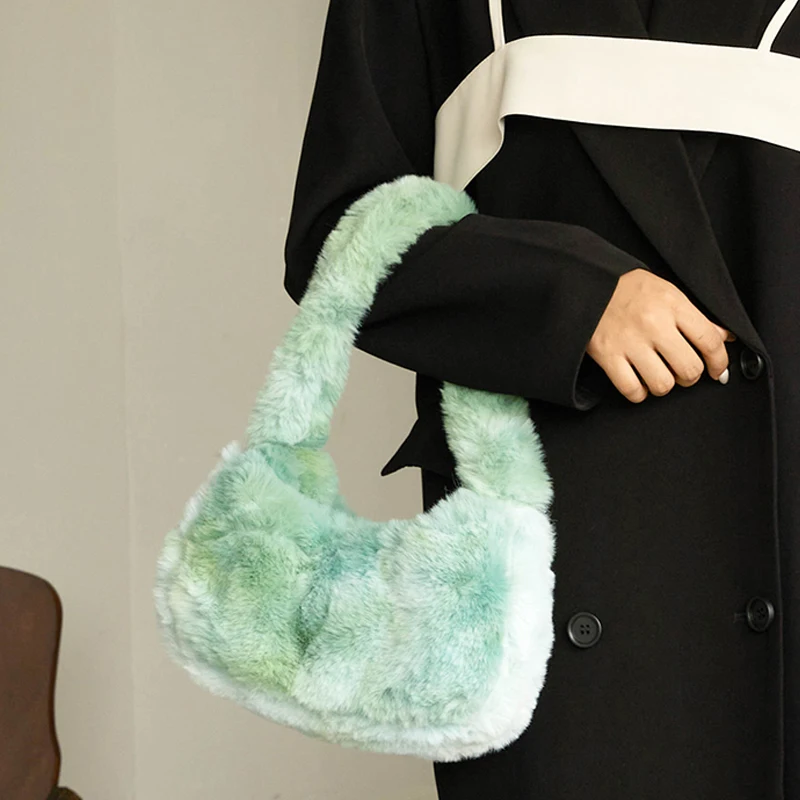 

Underarm Bag Shoulder Handbag Niche Design Cute Plush Handbag Personality Trend Hand Carry Small Bag Fashion Tote Bag for Women