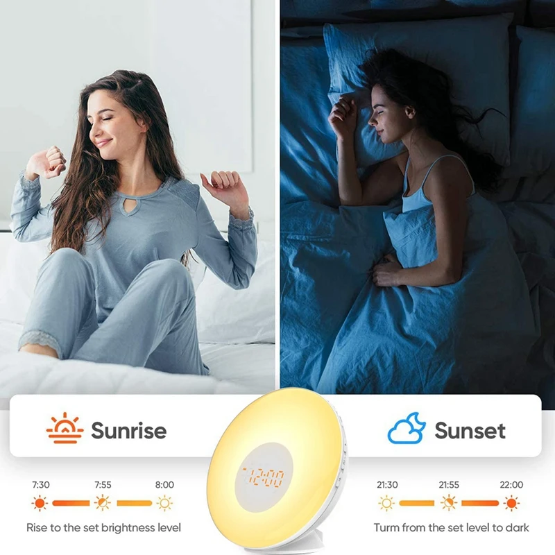 

Wake Up Light Sunrise Alarm Clock for Kids,Bedroom, with Sunrise Simulation, FM Radio, Nightlight, Daylight, 7 Colors