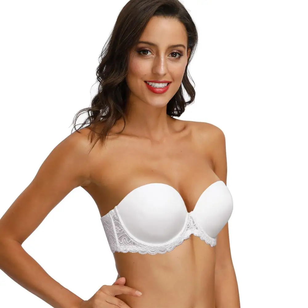 New Sexy Wedding Silicon Bras Women Halter Strapless Lace Floral Everyday Anti-slip Bra 32 34 36 38 40 42 44 46 B C DD DDD E F G