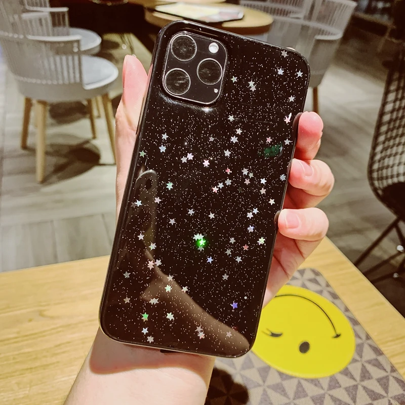 Блестящий мягкий прозрачный силиконовый чехол из ТПУ с сердечками и звездами для