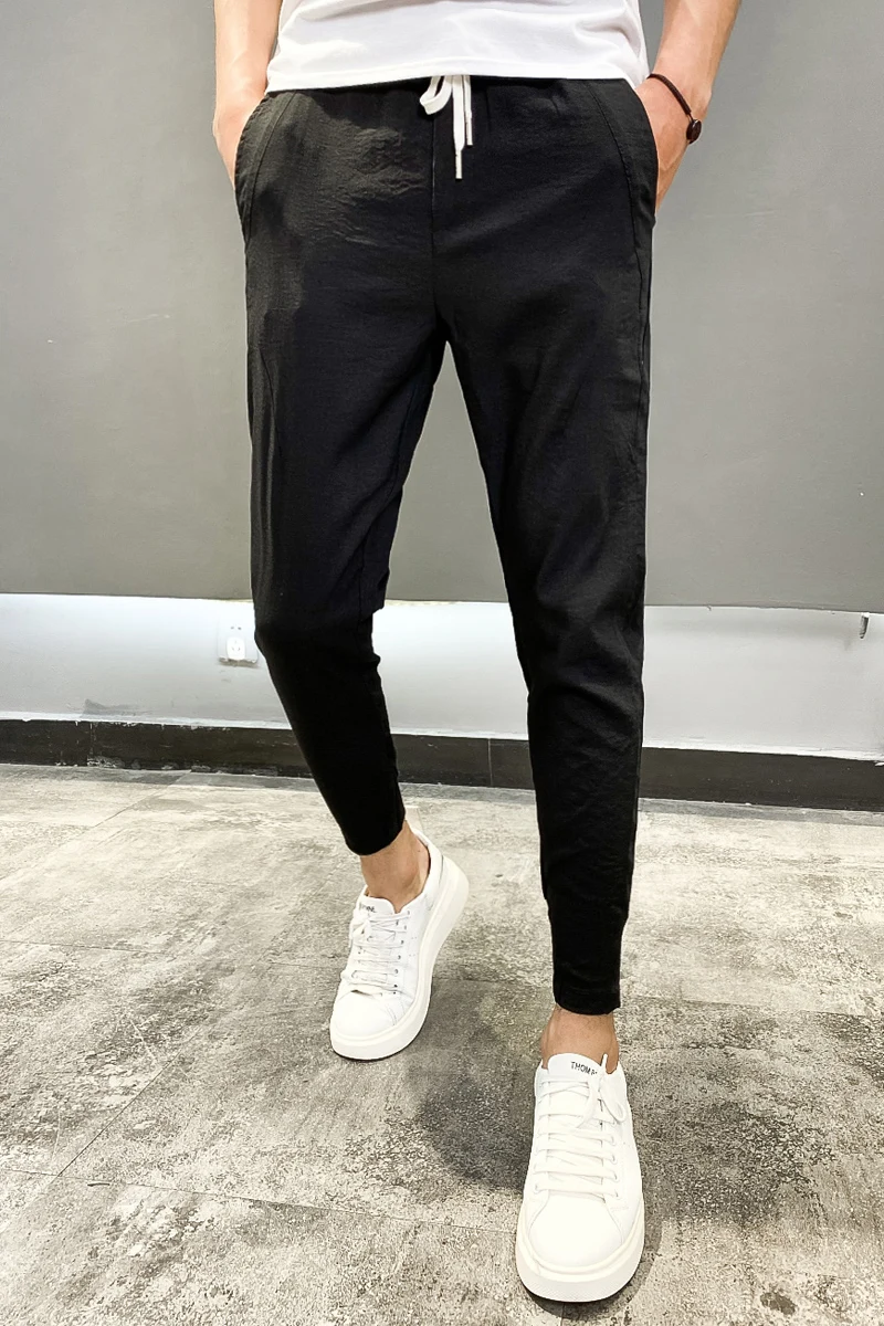 

Korean Slim Fit Black Pants Men Fashion 2020 Summer Men Harem Pants Hip Hop All Match Solid Streetwear Trousers Men Clothing 36
