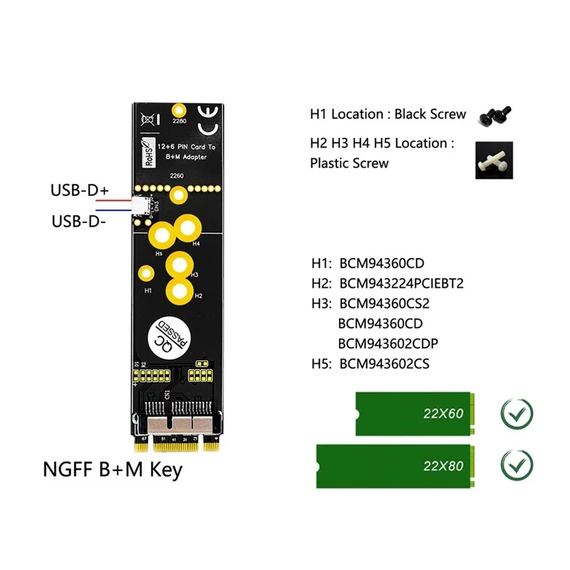 M.2 NVME SSD адаптера разъем конвертер для BCM94360CD BCM94331CD BCM94360CS BCM943602CS BCM94360CS2 BCM943224PCI EBT2| |