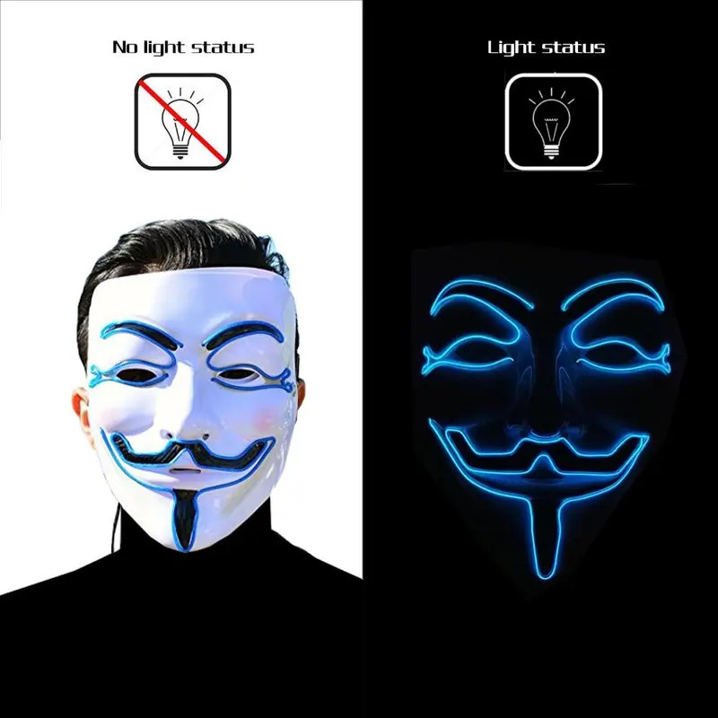 Страшная маска Хэллоуин светильник Косплэй Led маскарадный костюм анонимным
