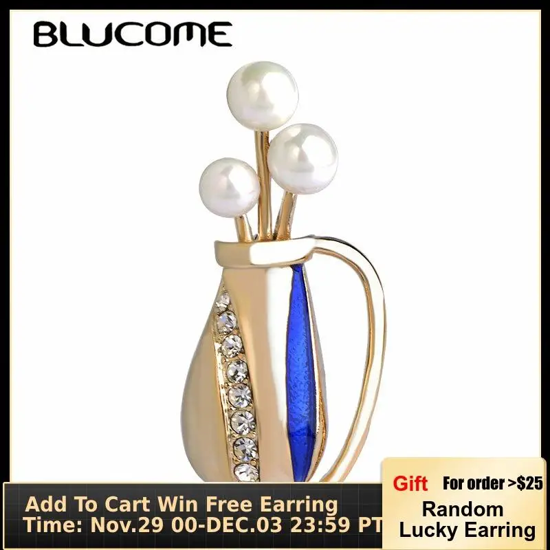 Blucome брошь в форме вазы синие эмалированные кристаллы искусственный жемчуг броши