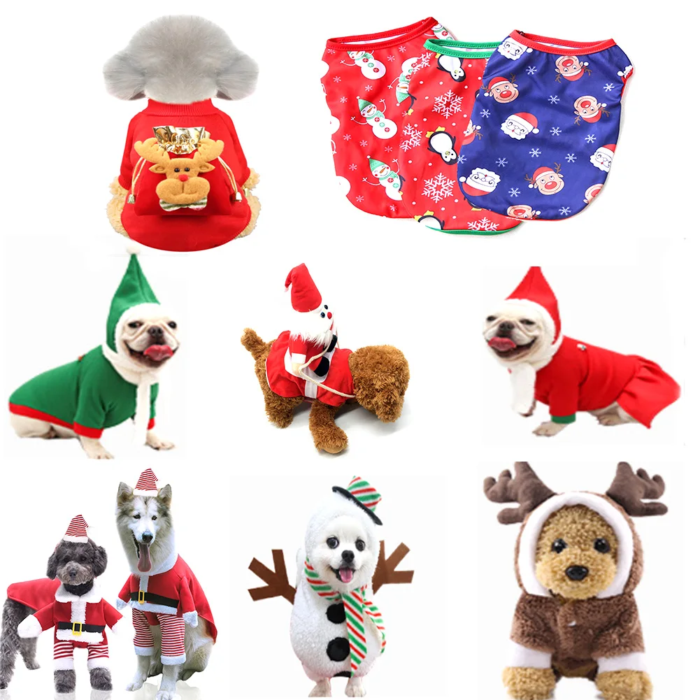 

Winter Christmas Sweet and Cute Warm Print Santa Snowman Elk Long Sleeve Sweatshirt Jacket Vest Jacket Puppy Clothes