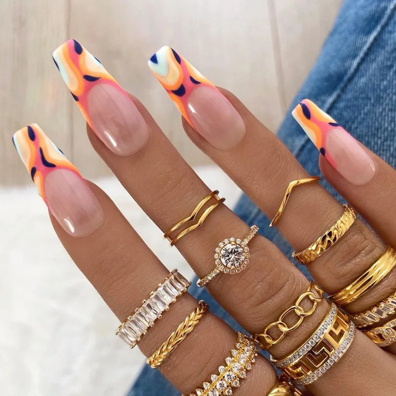 

24Pcs/Set Long Ballet Design False Nail French Full Cover Fake Nails Glue DIY Manicure Nail Art Tools
