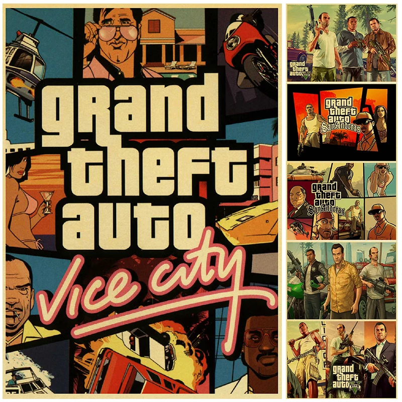 Классическая игра Grand Theft Auto Promotion Image GTA персонаж ретро постер печать крафт-бумага