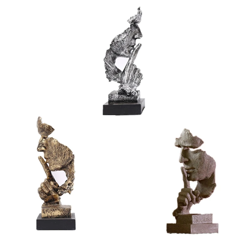 

Статуя из смолы тишина-это золото, абстрактные украшения, статуэтки, маска, скульптура, ремесло для офиса, винтажный домашний декор