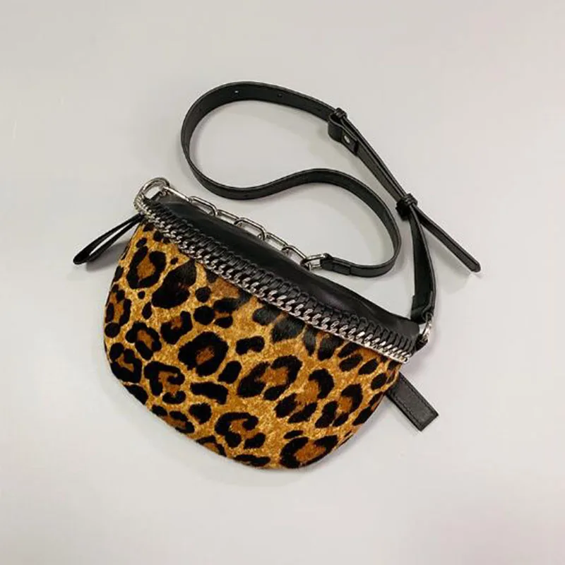 

New Leopard Real Genuine Cow Leather Zipper Fanny Packs Chest Waist Bum Belt Handbags Brand Shoulder Bag Mini Tiny Saddle Bags