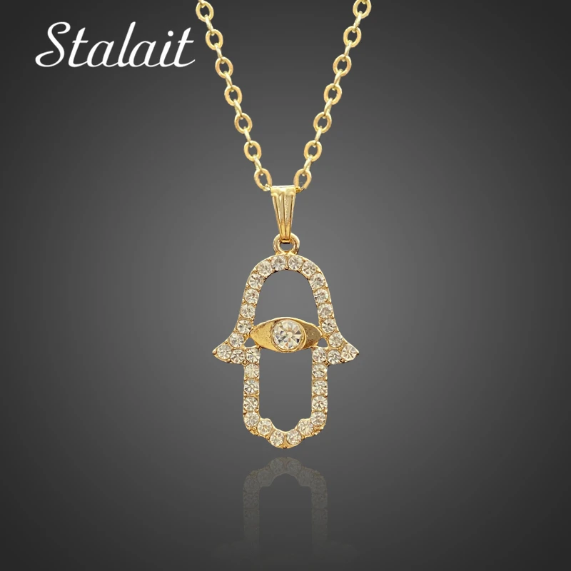

Luxury Gold Fatima Hand Pendant Necklaces For Women Full Rhinestones Necklace Jewelry Girlfriend Gift