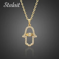 luxury gold fatima hand pendant necklaces for women full rhinestones necklace jewelry girlfriend gift