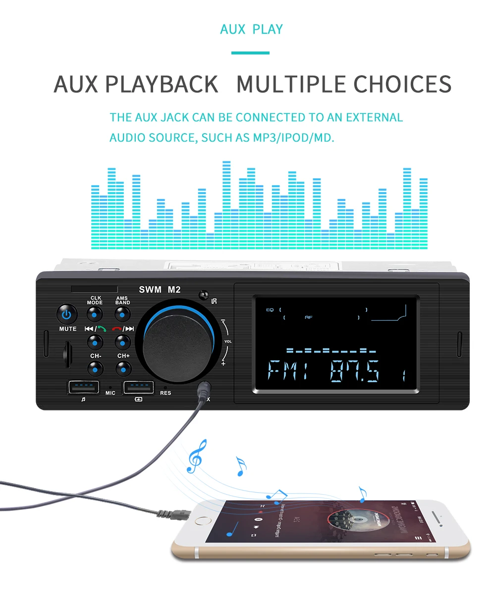 1din M2 автомобильный стерео MP3 музыкальный плеер fm-радио Bluetooth 4 0 TF AUX Dual USB зарядка