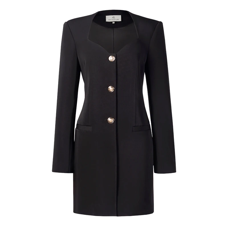 Женское однобортное платье DEAT облегающее с квадратным воротником высокой талией