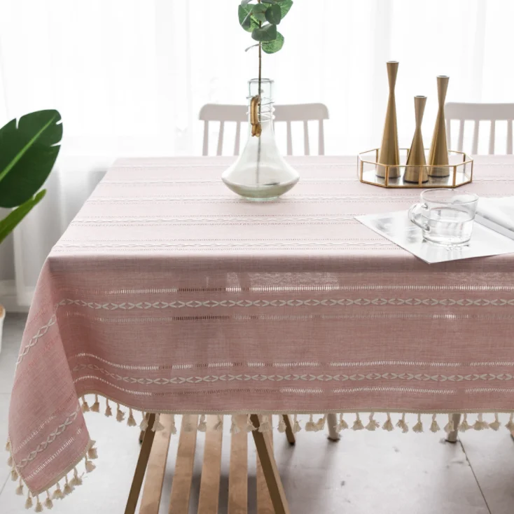 Рождественская скатерть в скандинавском стиле розовая вышитая жаккардовая