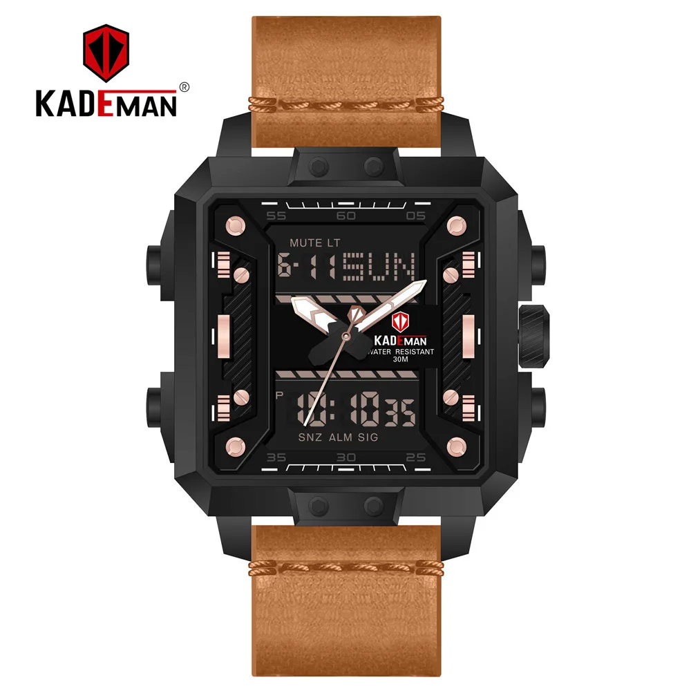 KADEMAN часы мужские спортивные цифровые Топ бренд Модные кожаные креативные
