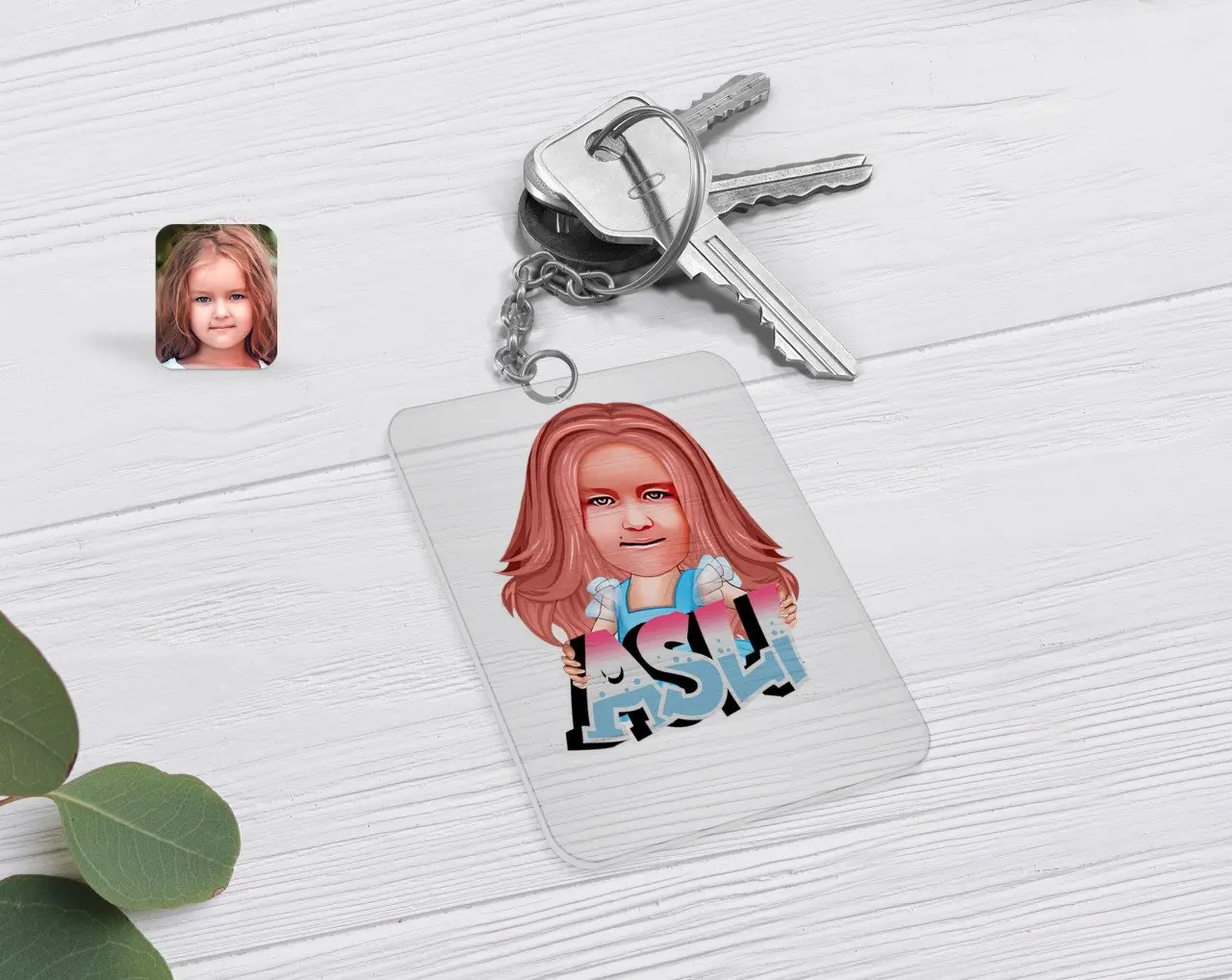 

Personalized Is Female Child Caricature Of Transparent Plexiglass keychain