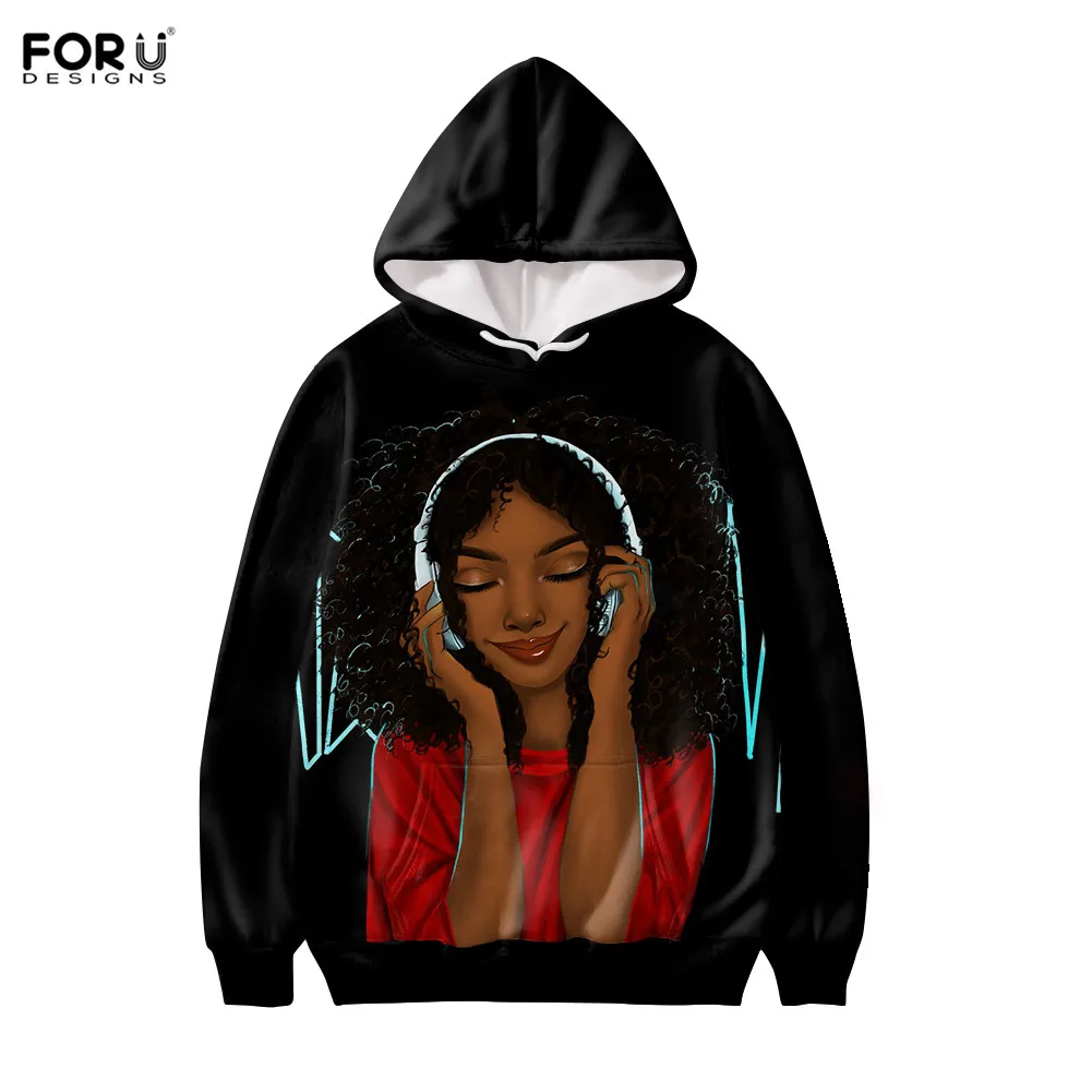 FORUDESIGNS Женская толстовка с длинным рукавом черная Afircan девушки художественный