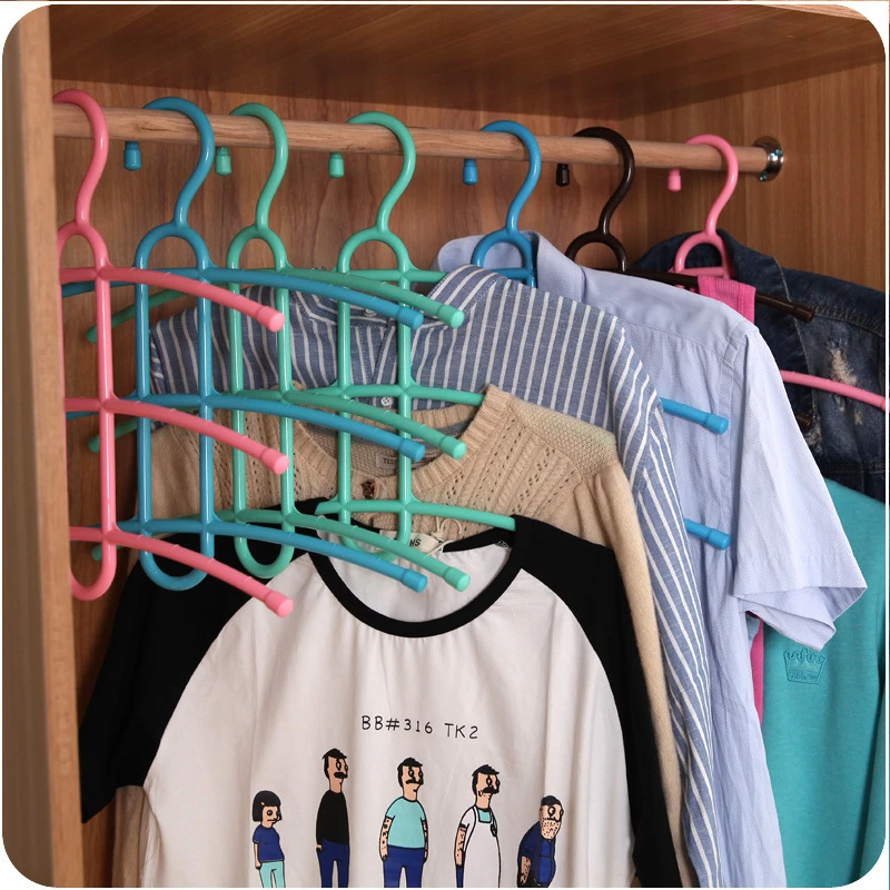 

A408 home creative three-layer anti-slip plastic clothes hangers fishbone multi-layer clothes hanger wholesale