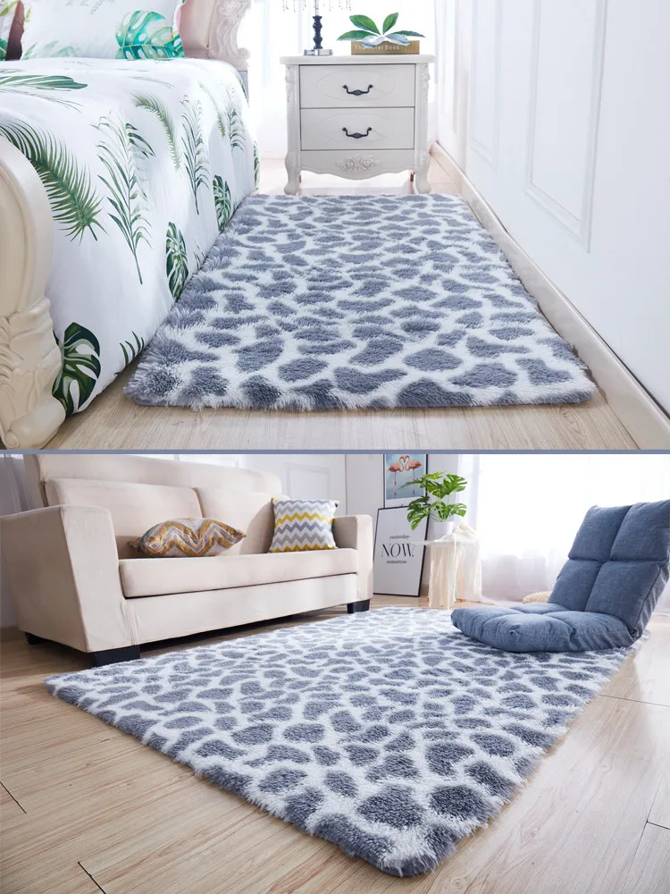 Tie-dye bedside mat thicken balcony coffee table blanket encryption plus soft color solid floor living room leopard carpet | Дом и сад