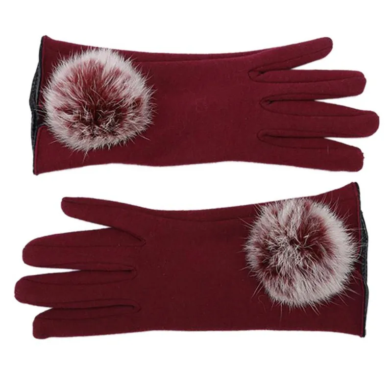 

Women Touch Screen Winter Warm Gloves Wrist Mittens with balls