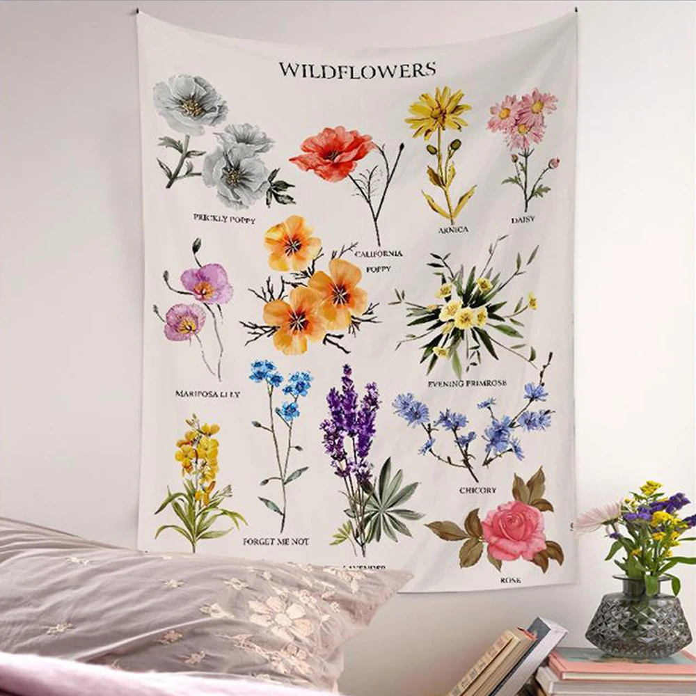 

European American Home Retro Style Plant Flower Hanging Cloth Ins Room Decoration Simple Tapestry Hanging Canvas Art Blanket