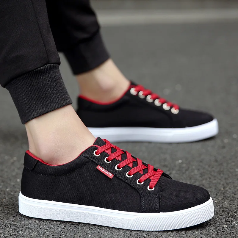 black red Мужские кроссовки Модные Повседневные туфли на плоской подошве белые мужские теннисные кроссовки на шнуровке мужские теннисные кроссовки - Цвет: black red