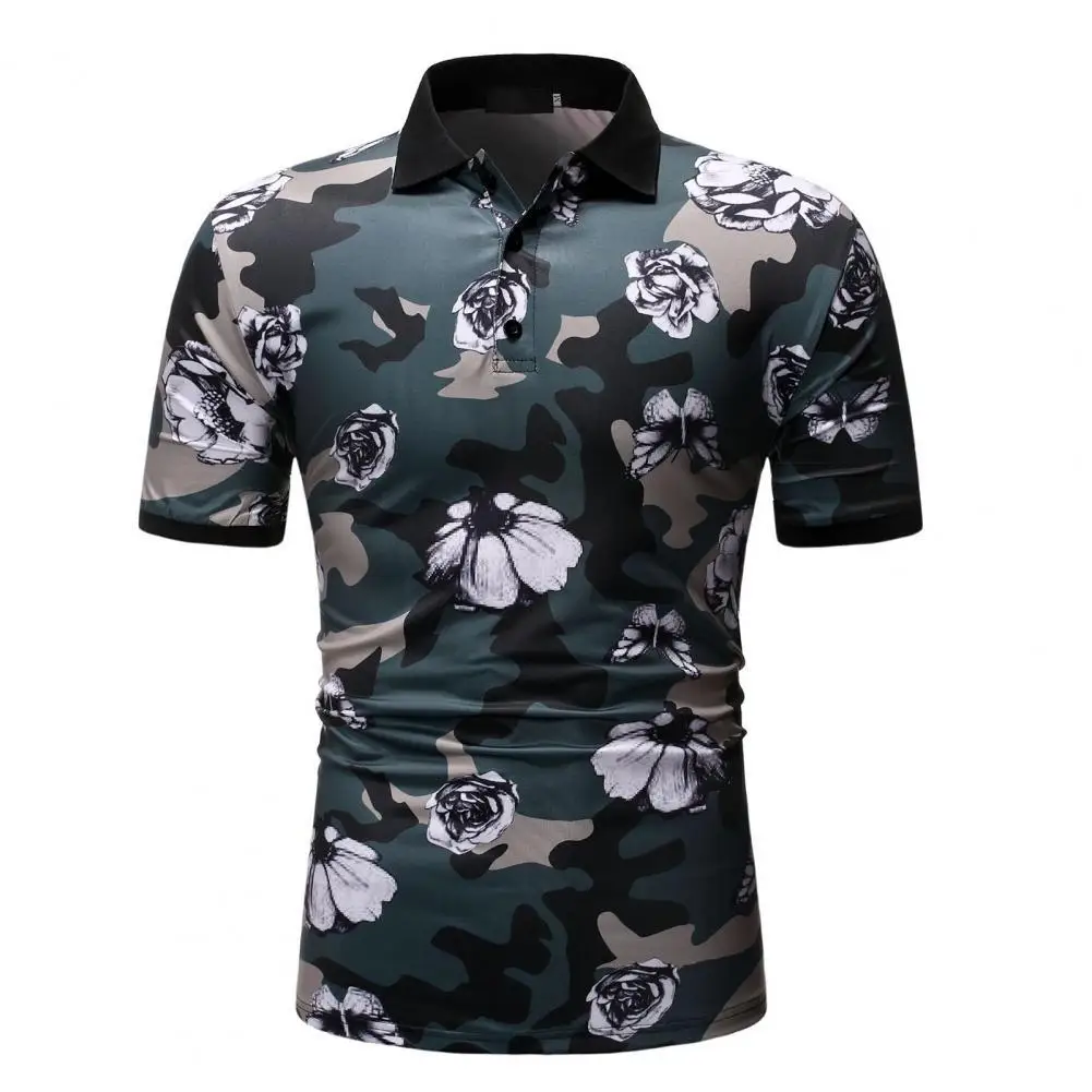 

Fashion Summer Men Shirt Flower Print Elasticity Polyester Men Printed Turndown Collar Shirt for Dating Men's Clothing 2021 New