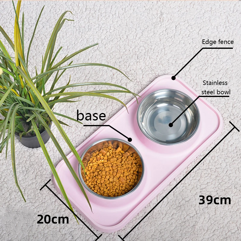 

Non-slip Double Cat Bowl With Base Stainless Steel Cat Bowls Pet Feeding Water Dish Puppy Kitten Waterer Feeder Pet Accessories