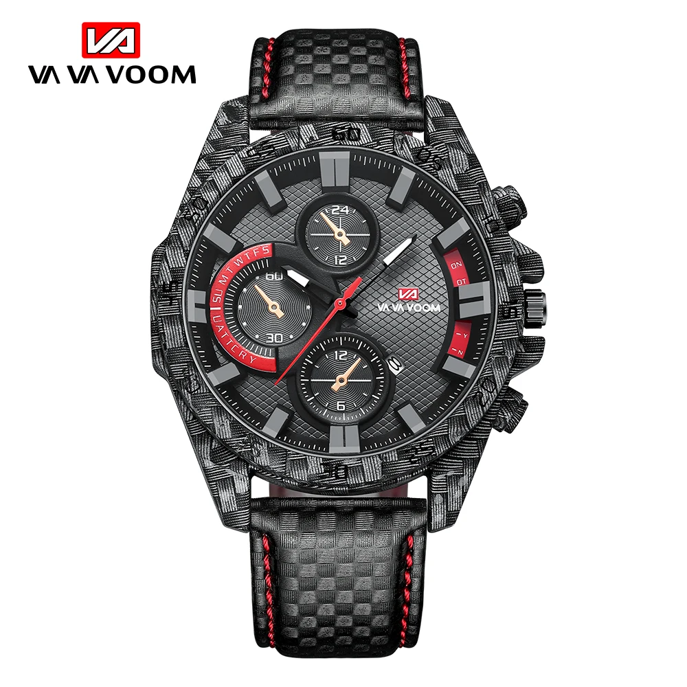 

VAVA VOOM Fashion Leather Men Waterproof Quartz Watches Top Brand Luxury Watch Military Sport Relogio Masculino Wristwatch Clock