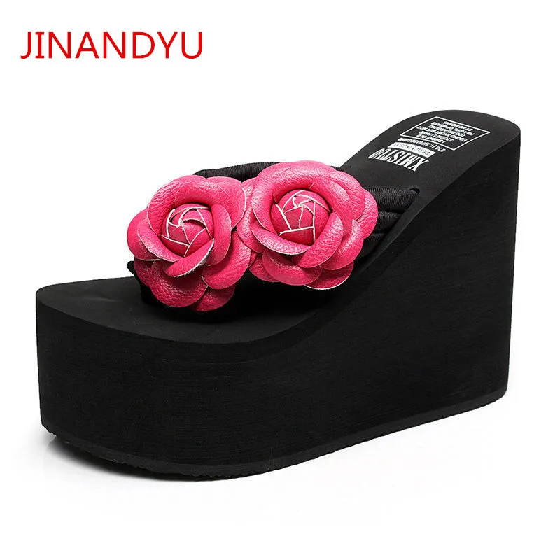 

Beach Shoes Flip Flops Summer Platform Wedges High Heels Slippers Flowers Fashion Platforms Women Shoes EVA Slippers Size 41