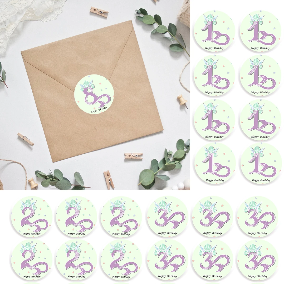 

4.5cm 1st Birthday Number Mermaid Party Adhesive Seal Sticker For Baking Box Bag Decorations Stickers Under the Sea Supplies